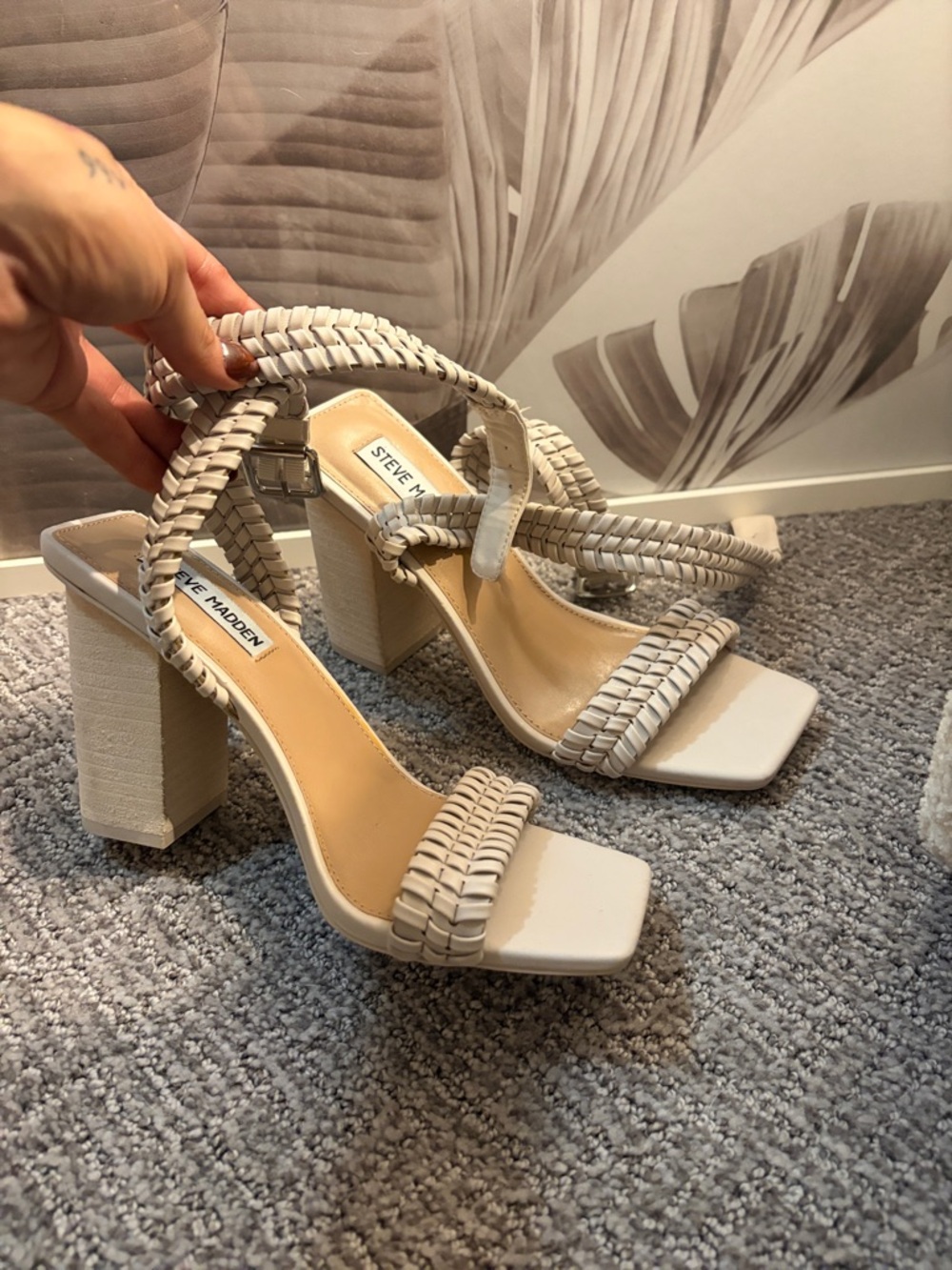 Steve Madden Braided Block Heel Sandals in Cream